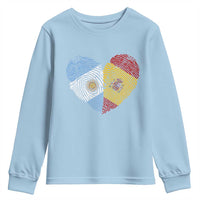 Argentina Spain Flag Mixed Roots Fingerprint Heart Graphic Youth Sweatshirt Argentine Spanish Dual Heritage Hispanic Pride Match Day
