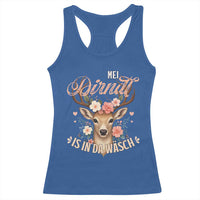 Funny Oktoberfest Deer Racerback Tank Top Mei Dirndl Is In Da Wasch German Bavarian Costume - Wonder Print Shop