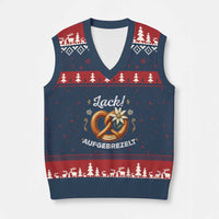 Zack Aufgebrezelt Oktoberfest V-Neck Knit Sweater Vest Dress Up Funny Pretzel Edelweiss Bavarian Festival - Wonder Print Shop