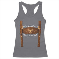 Funny Lederhosen Costume Alternative for Oktoberfest Racerback Tank Top Mei Lederhosn Is In Da Wasch - Wonder Print Shop