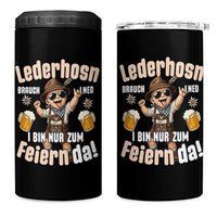 Funny Cute Boy Lederhosen Oktoberfest 4 in 1 Can Cooler Tumbler Lederhosn I Bin Nur Zum Feiern Da Party - Wonder Print Shop