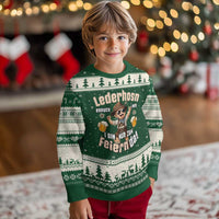 Funny Cute Boy Lederhosen Oktoberfest Ugly Christmas Sweater Lederhosn I Bin Nur Zum Feiern Da Party - Wonder Print Shop