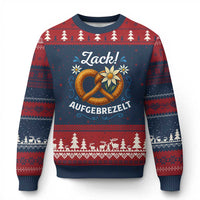 Zack Aufgebrezelt Oktoberfest Ugly Christmas Sweater Funny Bavarian Pretzel Edelweiss Blue - Wonder Print Shop