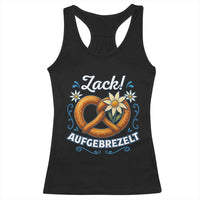 Zack Aufgebrezelt Oktoberfest Racerback Tank Top Funny Bavarian Pretzel Edelweiss Blue - Wonder Print Shop