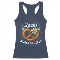 Zack Aufgebrezelt Oktoberfest Racerback Tank Top Funny Bavarian Pretzel Edelweiss Blue - Wonder Print Shop