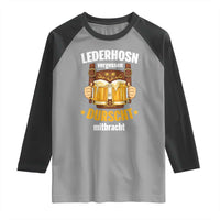 Funny Lederhosen Oktoberfest Beer Drinking Raglan Shirt Lederhosn Vergessen Durscht Mitbracht - Wonder Print Shop