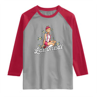 Bavarian Pin Up Girl Lausmadl Raglan Shirt Oktoberfest Edelweiss Flowers - Wonder Print Shop
