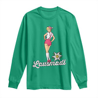 Retro Bavarian Pin Up Girl Lausmadl Long Sleeve Shirt Oktoberfest Edelweiss Flower - Wonder Print Shop