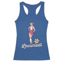 Retro Bavarian Pin Up Girl Lausmadl Racerback Tank Top Oktoberfest Edelweiss Flower - Wonder Print Shop