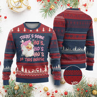 Christmas Pink Santa Ugly Christmas Sweater Theres Some Hos In This House Retro Xmas Vibe - Wonder Print Shop