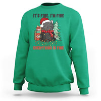 Christmas Black Cat Sweatshirt It's Fine I'm Fine Everything Is Fine Xmas Light Funny - Wonder Print Shop