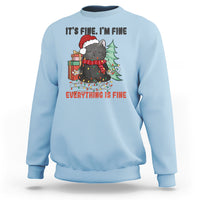 Christmas Black Cat Sweatshirt It's Fine I'm Fine Everything Is Fine Xmas Light Funny - Wonder Print Shop