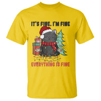 Christmas Black Cat T Shirt It's Fine I'm Fine Everything Is Fine Xmas Light Funny - Wonder Print Shop