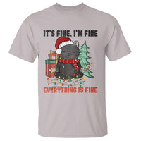 Christmas Black Cat T Shirt It's Fine I'm Fine Everything Is Fine Xmas Light Funny - Wonder Print Shop