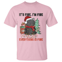 Christmas Black Cat T Shirt It's Fine I'm Fine Everything Is Fine Xmas Light Funny - Wonder Print Shop