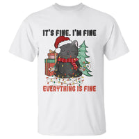 Christmas Black Cat T Shirt It's Fine I'm Fine Everything Is Fine Xmas Light Funny - Wonder Print Shop