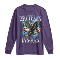250 Years of American Freedom Long Sleeve Shirt Bald Eagle USA Flag 1776 to 2026 Patriotic - Wonder Print Shop