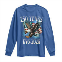 250 Years of American Freedom Long Sleeve Shirt Bald Eagle USA Flag 1776 to 2026 Patriotic - Wonder Print Shop