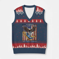 Military Navy 250th Anniversary V-Neck Knit Sweater Vest Forged of Salt and Steel Patriotic Eagle Anchor American Flag - Wonder Print Shop