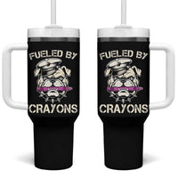 Fueled by Crayons Bulldog Tumbler With Handle Funny Military Crayon Eater Gift for Veterans - Wonder Print Shop