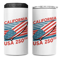California USA 250th Anniversary 4 in 1 Can Cooler Tumbler US Semiquincentennial Patriotic Surfboard Graphic - Wonder Print Shop