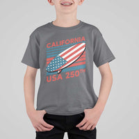 California USA 250th Anniversary T Shirt For Kid US Semiquincentennial Patriotic Surfboard Graphic - Wonder Print Shop