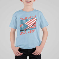 California USA 250th Anniversary T Shirt For Kid US Semiquincentennial Patriotic Surfboard Graphic - Wonder Print Shop