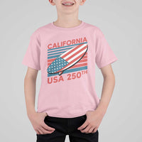 California USA 250th Anniversary T Shirt For Kid US Semiquincentennial Patriotic Surfboard Graphic - Wonder Print Shop