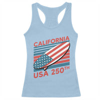 California USA 250th Anniversary Racerback Tank Top US Semiquincentennial Patriotic Surfboard Graphic - Wonder Print Shop