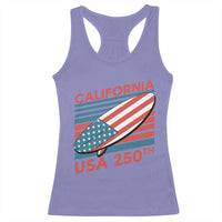 California USA 250th Anniversary Racerback Tank Top US Semiquincentennial Patriotic Surfboard Graphic - Wonder Print Shop