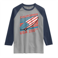 California USA 250th Anniversary Raglan Shirt US Semiquincentennial Patriotic Surfboard Graphic - Wonder Print Shop
