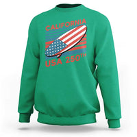 California USA 250th Anniversary Sweatshirt US Semiquincentennial Patriotic Surfboard Graphic - Wonder Print Shop
