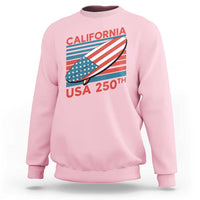 California USA 250th Anniversary Sweatshirt US Semiquincentennial Patriotic Surfboard Graphic - Wonder Print Shop