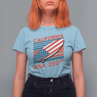 California USA 250th Anniversary T Shirt For Women US Semiquincentennial Patriotic Surfboard Graphic - Wonder Print Shop