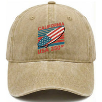 California USA 250th Anniversary Washed Cotton Baseball Cap US Semiquincentennial Patriotic Surfboard Graphic