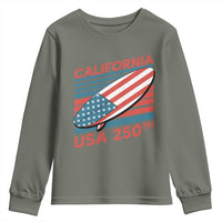 California USA 250th Anniversary Youth Sweatshirt US Semiquincentennial Patriotic Surfboard Graphic - Wonder Print Shop