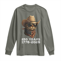 Cool Cowboy Cat 250 Years Long Sleeve Shirt Funny Patriotic 1776 to 2026 US Semiquincentennial - Wonder Print Shop