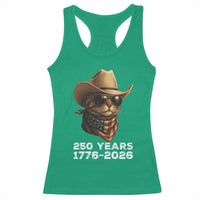 Cool Cowboy Cat 250 Years Racerback Tank Top Funny Patriotic 1776 to 2026 US Semiquincentennial - Wonder Print Shop
