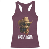 Cool Cowboy Cat 250 Years Racerback Tank Top Funny Patriotic 1776 to 2026 US Semiquincentennial - Wonder Print Shop