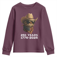 Cool Cowboy Cat 250 Years Youth Sweatshirt Funny Patriotic 1776 to 2026 US Semiquincentennial - Wonder Print Shop