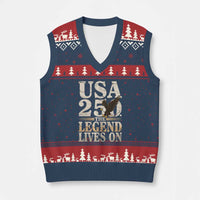 USA 250 The Legend Lives On V-Neck Knit Sweater Vest Patriotic Eagle for Semiquincentennial 2026 - Wonder Print Shop