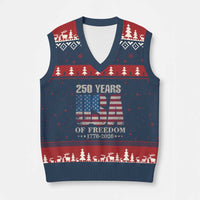 USA Flag 250 Years of Freedom V-Neck Knit Sweater Vest Vintage Patriotic 1776 to 2026 Semiquincentennial - Wonder Print Shop