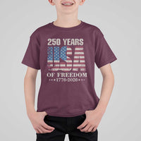USA Flag 250 Years of Freedom T Shirt For Kid Vintage Patriotic 1776 to 2026 Semiquincentennial - Wonder Print Shop