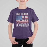 USA Flag 250 Years of Freedom T Shirt For Kid Vintage Patriotic 1776 to 2026 Semiquincentennial - Wonder Print Shop