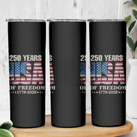 USA Flag 250 Years of Freedom Skinny Tumbler Vintage Patriotic 1776 to 2026 Semiquincentennial - Wonder Print Shop