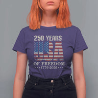USA Flag 250 Years of Freedom T Shirt For Women Vintage Patriotic 1776 to 2026 Semiquincentennial - Wonder Print Shop