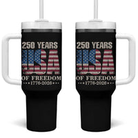USA Flag 250 Years of Freedom Tumbler With Handle Vintage Patriotic 1776 to 2026 Semiquincentennial - Wonder Print Shop
