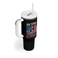 USA Flag 250 Years of Freedom Tumbler With Handle Vintage Patriotic 1776 to 2026 Semiquincentennial - Wonder Print Shop