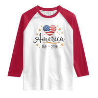 America Heart 250 Years Raglan Shirt US Semiquincentennial Cute Patriotic 1776 to 2026 - Wonder Print Shop
