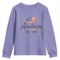 America Heart 250 Years Youth Sweatshirt US Semiquincentennial Cute Patriotic 1776 to 2026 - Wonder Print Shop